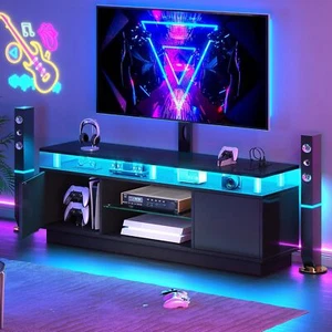 LED TV Stand w/ Mount & Power Outlet for 32-75" TV Media Console Cabinet - Picture 1 of 14