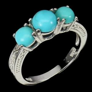 925 Sterling Silver Ring Round Turquoise Natural 6mm Gemstone Jewelry Sz 7.5 - Picture 1 of 10