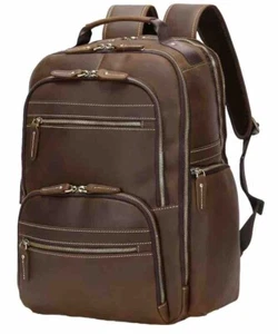 Taertii Genuine Leather Large Laptop Backpack For Unisex Vintage 17.3 inch - Picture 1 of 7