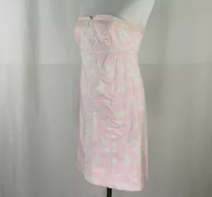 Lilly Pulitzer rosa weiß Blumen trägerloses Kleid 4 Applikationen vorne Shirt - Bild 1 von 8