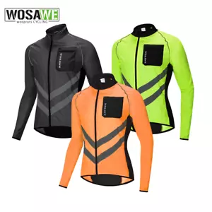 WOSAWE Windproof Cycling Jacket MTB Road Bike Reflective Lightweight Hi Viz Coat - Picture 1 of 18