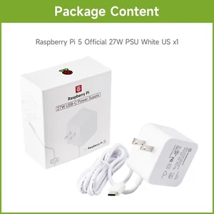 Official 27W USB Type-C Power Supply for Raspberry Pi 5, Options For Color, Plug - Afbeelding 1 van 11