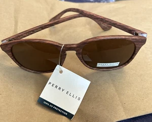 Perry Ellis Brown Wood grain Oval Sunglasses NWT Retail $39.99 - Picture 1 of 3