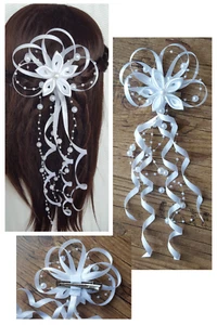 HAARKLAMMER BRAUT BLUMENMÄDCHEN HOCHZEIT KOMMUNION HAARKRANZ SATIN HAARSCHMUCK - Bild 1 von 4