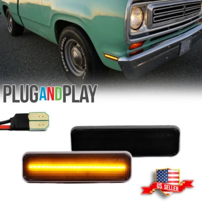 Smoked Amber LED Front Side Marker Lights For 72-93 DODGE RAM TRUCK RAM CHARGER - Image 1 of 4