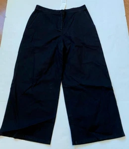 NEW EILEEN FISHER Cotton Hemp Stretch Wide-Leg Pant BLACK CROP SIZE M MEDIUM - Picture 1 of 4