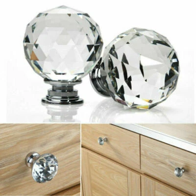 Diamond Glass Door Knobs Clear Crystal Cupboard Drawer Furniture Handle Cabinet - Image 1 of 4