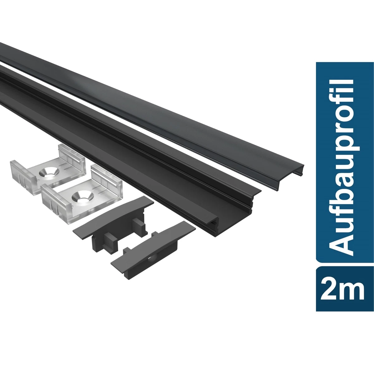 Aftertech Aluminium Einbauprofil Für LED Streifen - 2 Meter Mit Weißer Abdeckung, 22x6 Mm