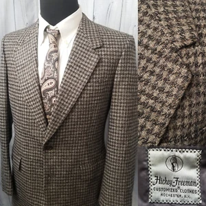 Vintage 80s Hickey Freeman Men Blazer 38r-40r Brown Tweed Sport Coat Jacket USA - Picture 1 of 21