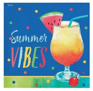 Summer Vibes! Cocktail 16 Ct Beverage Napkins Happy Hour - Picture 1 of 1