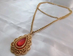 COLLAR COLGANTE FILIGRANA LÁGRIMA ORO Y NARANJA AVON VINTAGE CJC J-13 (20) - Imagen 1 de 3