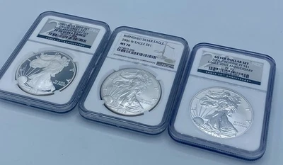 Juego de dólares de plata Eagle 2006 (juego de 3 monedas) 1 oz .999 fino, NGC Foto 1 de 3