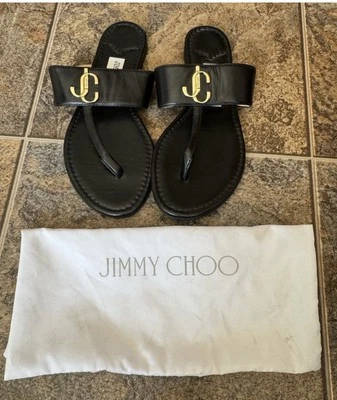 Sandalias chanclas Jimmy Choo de cuero negro con correa en T - para mujer 36,5/6,5 AUTÉNTICAS Foto 1 de 4