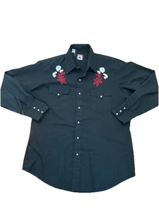 VTG 70s Chute 1 Western Shirt Mens Embroidered Floral Pearl Snap Button Up - Picture 1 of 7