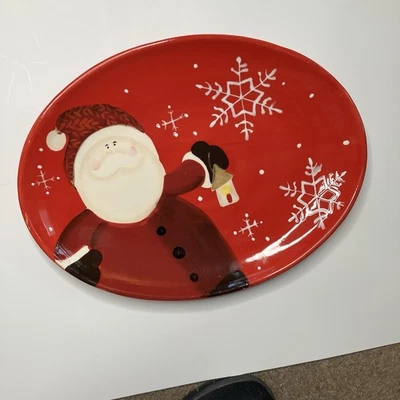 "Plato para servir Pottery Barn nostálgico Santa 16"" vacaciones de Navidad" Foto 1 de 4