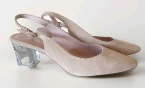 Django & Juliette Sz9 Hiness Nude Suede Leather Clear Acrylic Heel Shoes Dress - Picture 1 of 12