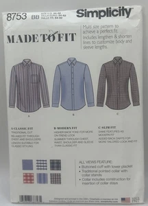 Simplicity 8753 Men's Classic, Modern & Slim Fit Shirt Sz 44-52 UNCUT Pattern - Picture 1 of 3