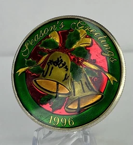 Saludos de temporada 1996 coloreados 1 oz plata fina .999 redondo vintage - Imagen 1 de 6
