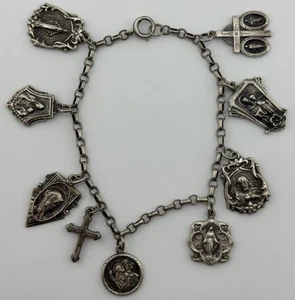 Pulsera con dije de medalla religiosa de plata de ley vintage - Imagen 1 de 14