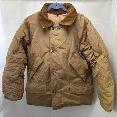 LL Bean Tan Brown Mens XL Goose Down Insulated Coat Chore Jacket Corduroy Collar - Image 1 of 4