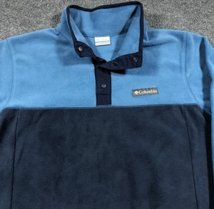 Columbia Flattop Ridge Fleece Mens M Blue Two-Tone Pullover Quarter Snap Jacket - Picture 1 of 12