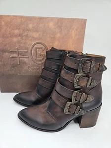 NIB Circle G by Corral Brown Western Ankle Multi Buckle Side Zip Boots 7.5 M - Picture 1 of 12
