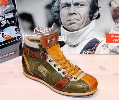 KAMO-GUTSU KAMO GUTSU Schnürer Leder-Sneaker - TIFO 112 Ocra-Foresta- Made in Italy - Neu !