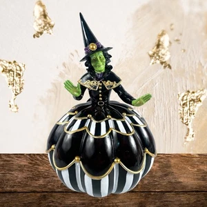 Eerie Charm Halloween Green Wicked Witch In Black and White Pumpkin Figurine New - Picture 1 of 7