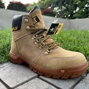 Caterpillar Men Work Boots 9 Outline Leather Slip Resistant - Picture 1 of 17