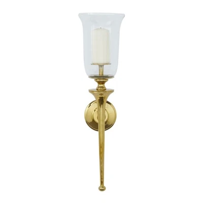 Deco 79 Aluminum Metal Single Candle Wall Sconce with Glass Holder 8" x 8" x 30" - Image 1 of 4