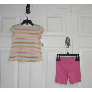 Conjunto de camisa y corto a rayas de manga corta Little Me Girls 24 meses en rosa multi $28 - Imagen 1 de 4