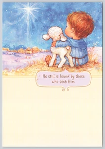 Greeting Card Lamb and Shepherd Watching the Star of Bethlehem Christmas - Picture 1 of 4