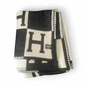 Hermes Wool Cashmere Avalon Blanket Écru / Gris Foncé - Picture 1 of 4