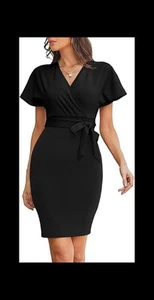 GRACE KARIN Women's Black Pencil Dresses Plus Size V-Neck Wrap Dresses XXL - Picture 1 of 6