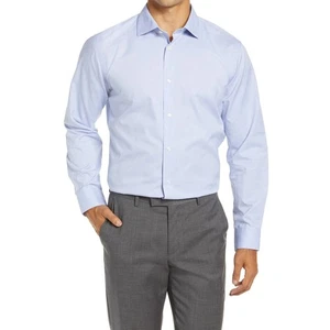 NORDSTROM  Neck 16" Trim Fit Non-Iron Dress Shirt blue White Subtle dot Med Wash - Picture 1 of 6