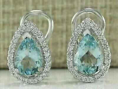 4CT Pear Cut Lab Created Aquamarine Women's Stud Earrings 14K White Gold Plated - Image 1 of 4