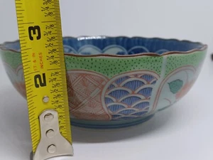 VTG Chinese Japanese Asian Scalloped Bowl White Porcelain Blue Flowers Floral - Picture 1 of 11