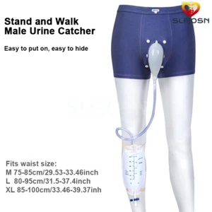 Male Wearable Incontinence Pants Urinal Leg Bag Silicone Urine Funnel Collector - Picture 1 of 23