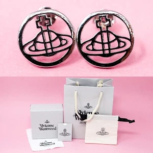 Vivienne Westwood Earrings Silver Plated Hollow Round Orb Studs & Gift Box Set - Picture 1 of 14