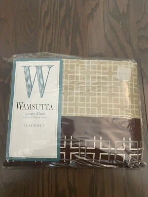 VTG Wamsutta Luxury Blend Queen Flat Sheet Tinted Strp Brown NIP - Image 1 of 3