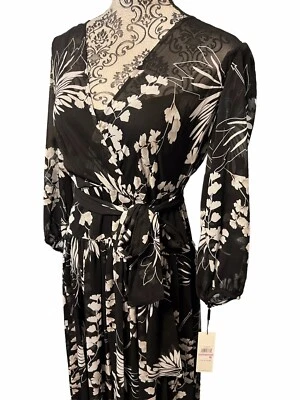 CALVIN KLEIN Women’s Size 6 Black/White Floral Chiffon Maxi Dress NWT $149 - Image 1 of 4