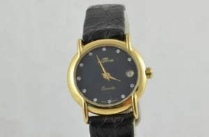 FORTIS QUARZ DAMEN UHR VINTAGE STAHL VERGOLDET 25MM MIT LEDER BAND ARMBANDUHR - Bild 1 von 6