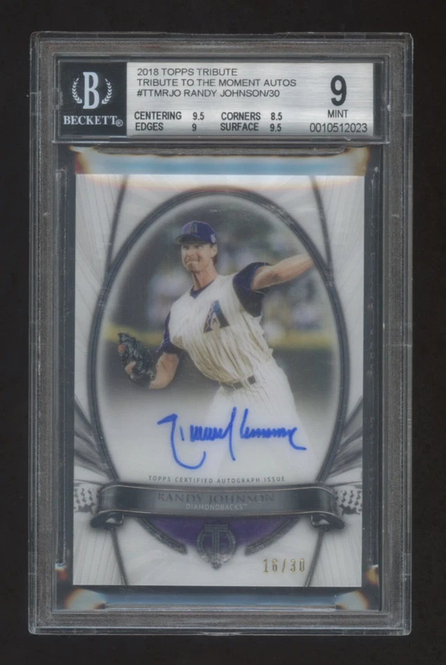 BGS 9 10 AUTO RANDY JOHNSON 2018 TOPPS TRIBUTE AUTOGRAPH MOMENT ONCARD AUTO HOF - Image 1 of 1