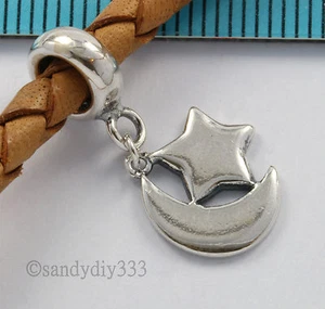 1x STERLINGSILBER HÄNGER MOND STERN europäisches ARMBAND CHARM SPACER PERLE #2653 - Bild 1 von 3