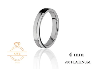 950 Platinum Solid FLAT Off 4mm Wedding Band Ring - Comfort Fit Matte Brushed - Picture 1 of 9