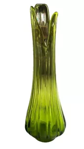 Vaso da terra L E Smith vetro artistico Kelly verde oscillante semplicità fondo largo Mcm vintage - Foto 1 di 8