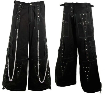 Men Black Cargo Punk Buckle Zips Chain Strap Trousers Trip PANT - Image 1 of 4