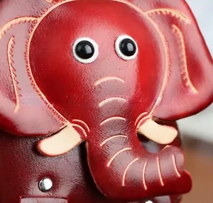 Monedero de cuero genuino artesanal, monedero bandolera elefante - Imagen 1 de 4