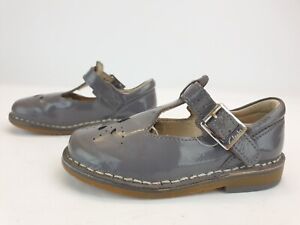 CLARKS Baby Girl Trainers Size 6.5F Eu 23 Grey Patent Leather Mary Jane Shoe