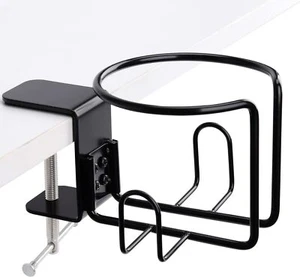Large Desk Cup Holder Clip on Table Anti-Spill Cup Holder Lawn Pack of 1 Black - Picture 1 of 4